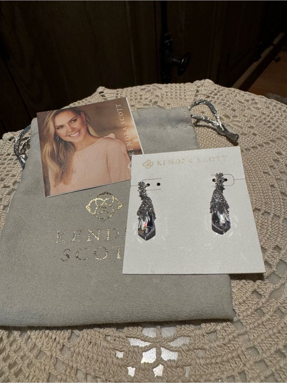 Kendra Scott Silver Crystal Drop Earrings - Clear/Gray Becky NWT